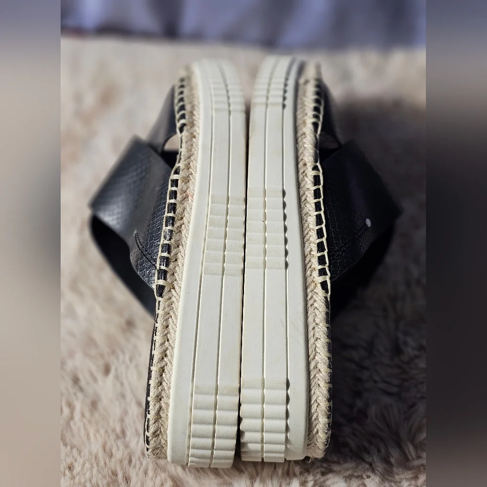 EUC Franco Sarto Birch 8.5 M Sandal Espadrille Platform Slides Blk Faux Leather